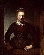 Samuel van hoogstraten Woman at a dutch door oil on canvas